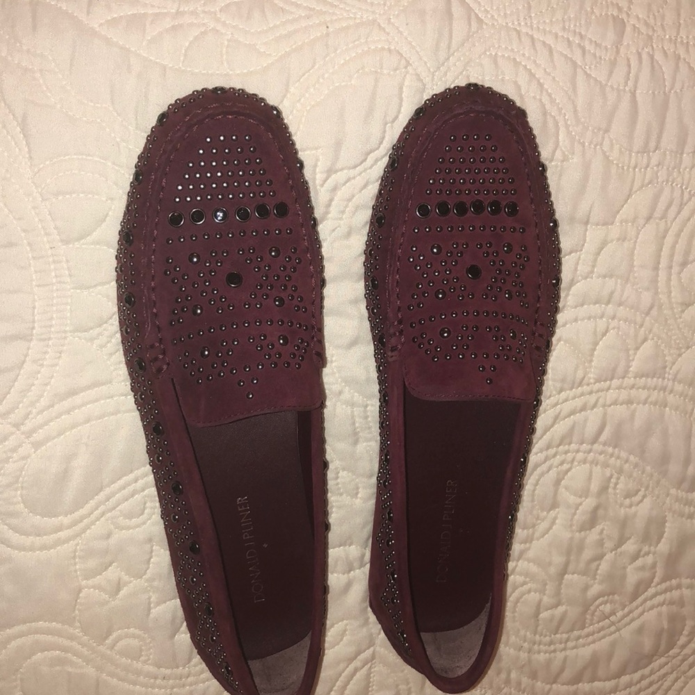 Donald J Pliner Merlot Suede Studded Loafers